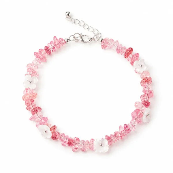 strawberry quartz shell flower bracelet on white background