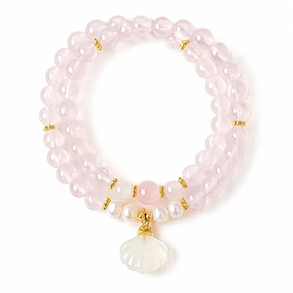 rose quartz agate shell double-wrap bracelet on white background