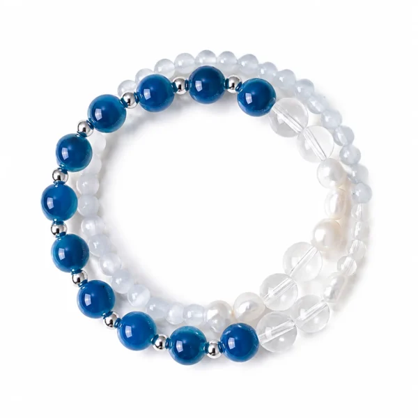 freshwater pearl agate double-wrap bracelet on white background