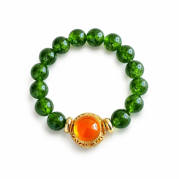 green chalcedony beaded ring on white background