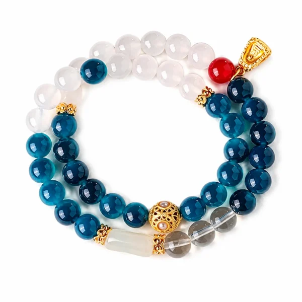 agate jade double-wrap bracelet on white background