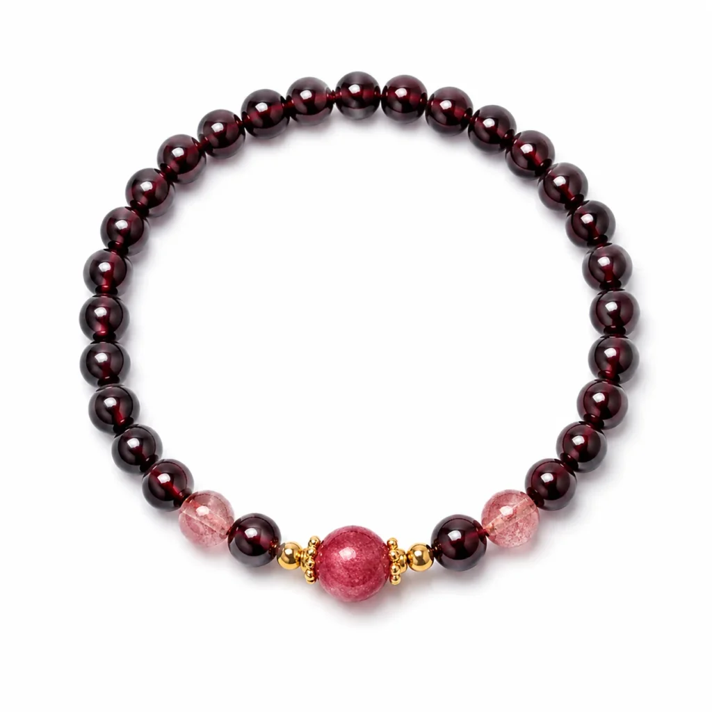 Garnet Beaded Bracelet 1 garnet beaded bracelet on white background