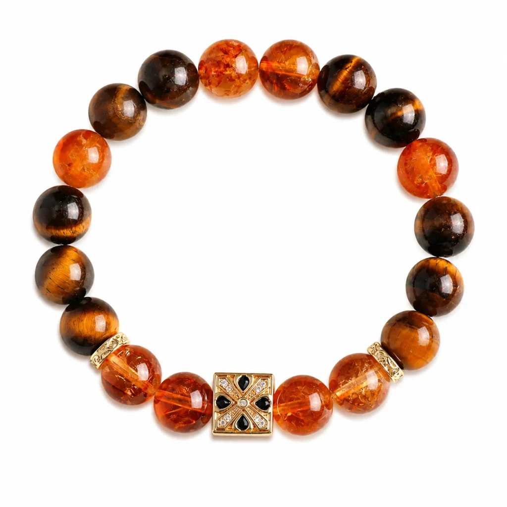 Golden Crystal Tiger Eye Accent Beaded Bracelet 1 golden crystal tiger eye accent beaded bracelet on white background