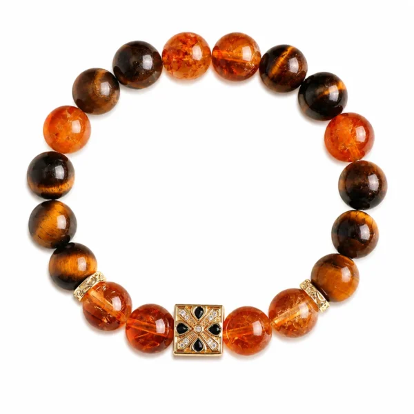 Home 9 golden crystal tiger eye accent beaded bracelet on white background