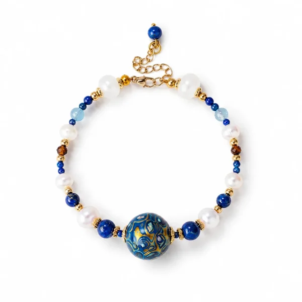 Home 8 crystal pearl lacquer bead bracelet on white background