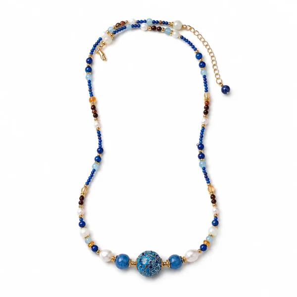 Home 7 crystal pearl lacquer bead necklace on white background