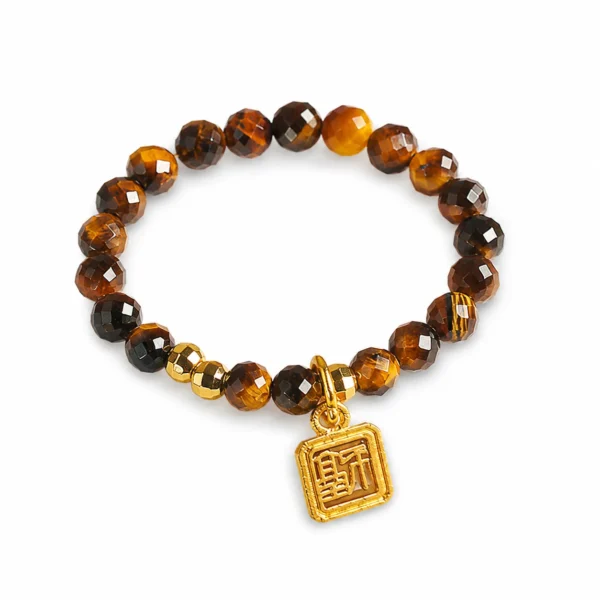 yellow tiger eye blessing tag beaded ring on white background