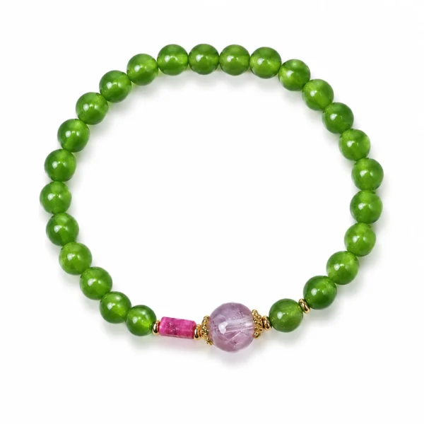 green chalcedony beaded bracelet on white background