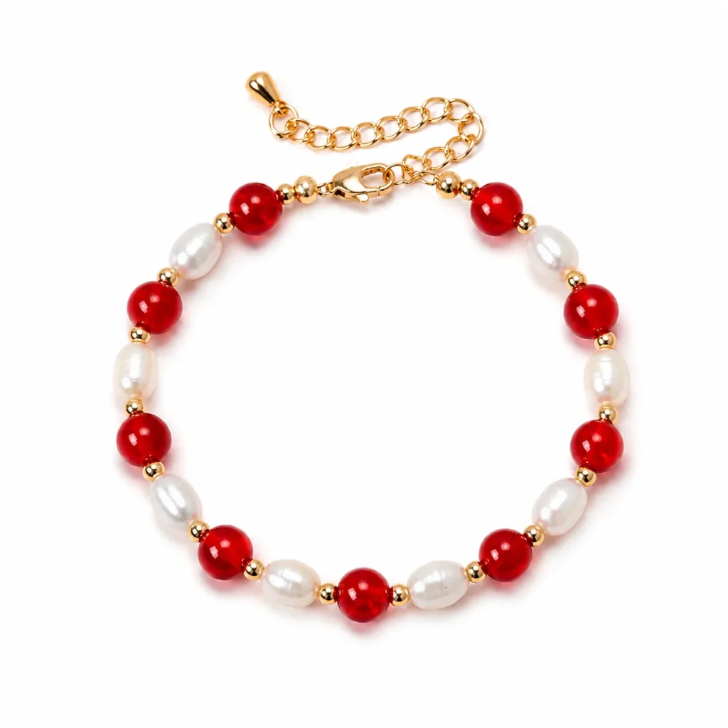 Red Agate Pearl Beaded Bracelet 1 red agate pearl beaded bracelet on white background