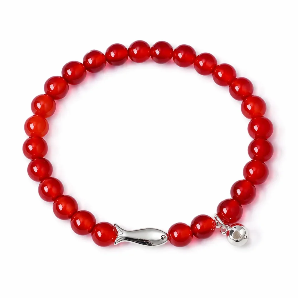 Red Agate Fish Beaded Bracelet 1 red agate fish beaded bracelet on white background