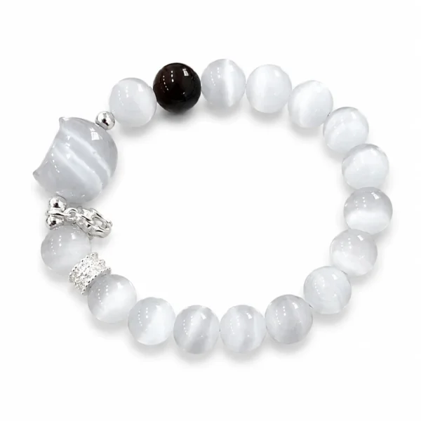 cat eye stone cat bracelet on white background