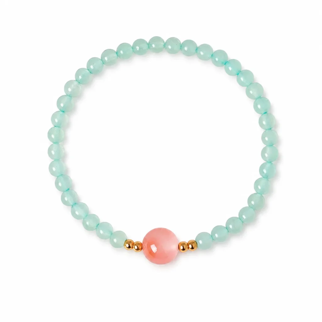 Green Aventurine Beaded Bracelet - Pink Agate Accent 1 green aventurine beaded bracelet pink agate on white background