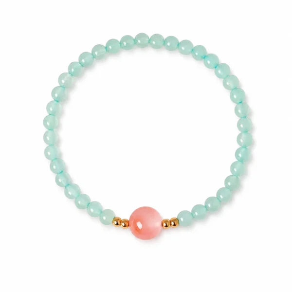 green aventurine beaded bracelet pink agate on white background