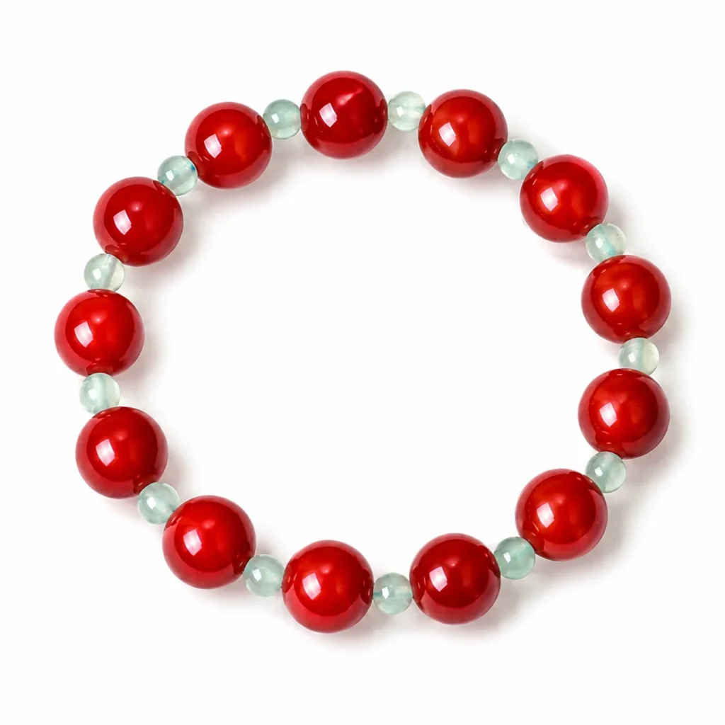 Red Agate Beaded Bracelet - Green Aventurine Accent 1 red agate beaded bracelet green aventurine on white background