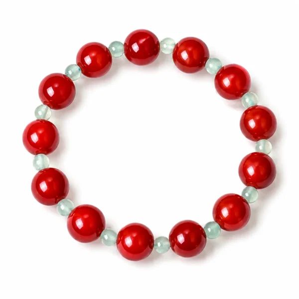 red agate beaded bracelet green aventurine on white background