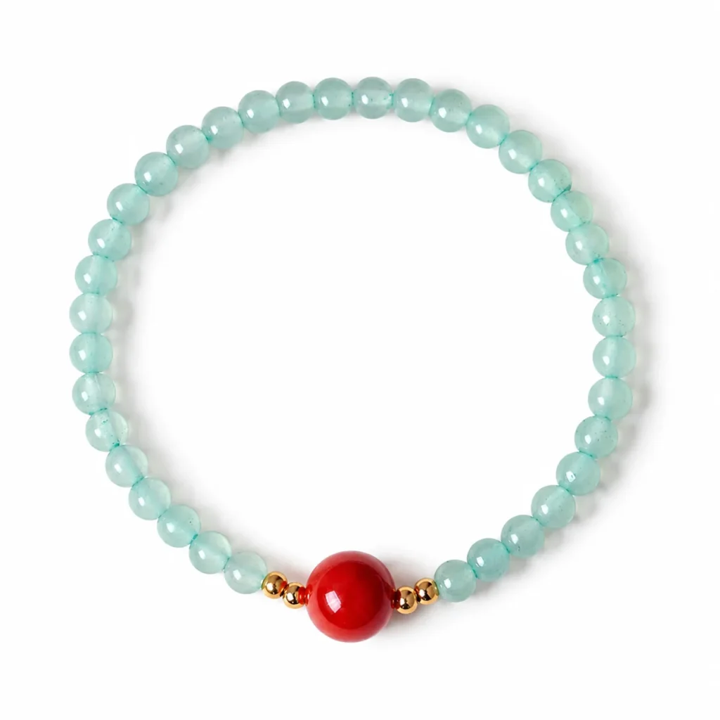green aventurine beaded bracelet red agate on white background