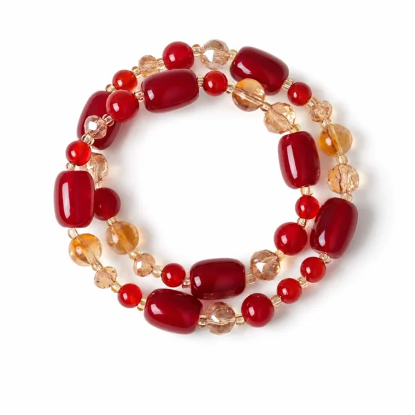 red agate double wrap bracelet yellow crystal on white background