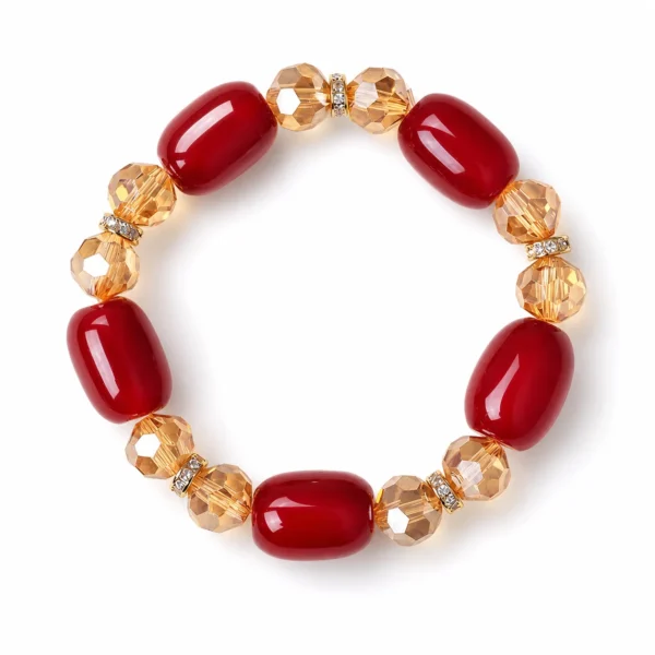red agate beaded bracelet faceted crystal on white background