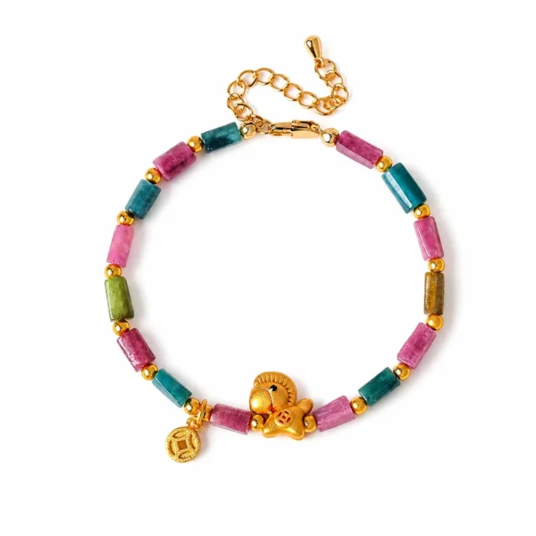 rainbow tourmaline horse charm bracelet on white background