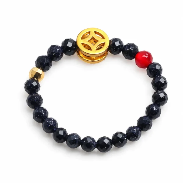 blue sandstone coin beaded ring on white background