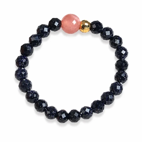 blue sandstone sunstone beaded ring on white background