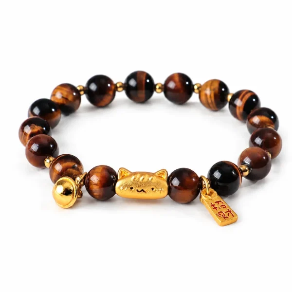 yellow tiger eye lucky cat bracelet on white background