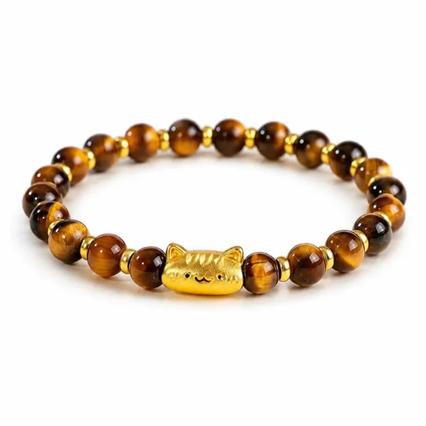 petite yellow tiger eye lucky cat bracelet on white background