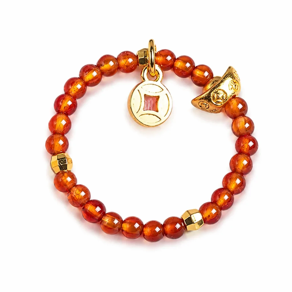 Garnet Lucky Charm Beaded Ring 1 garnet lucky charm beaded ring on white background