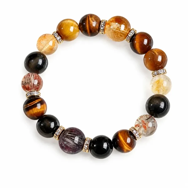 tiger eye yellow crystal multi-stone bracelet on white background
