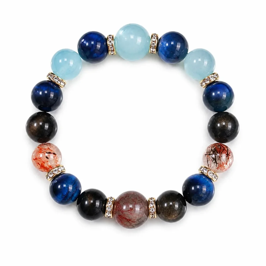 aquamarine super seven multi-stone bracelet on white background