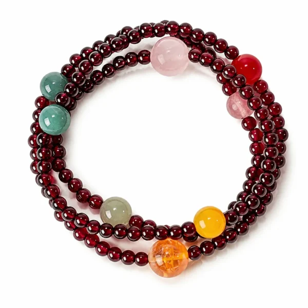 garnet multi-stone beaded bracelet on white background