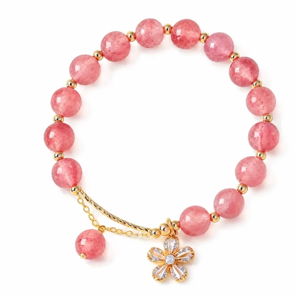 strawberry quartz beaded bracelet on white background