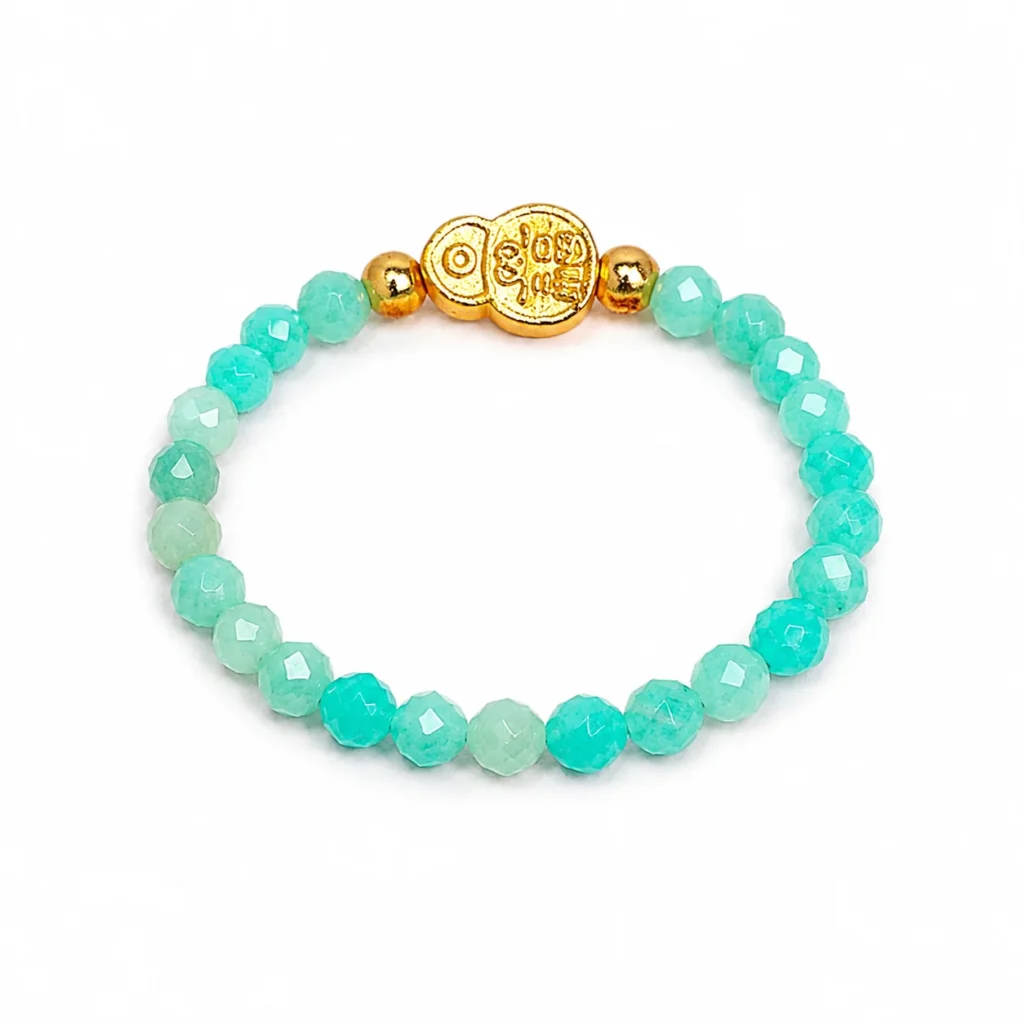 amazonite gourd beaded ring on white background