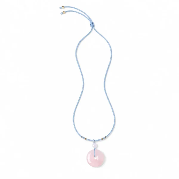 rose quartz peace buckle necklace on white background