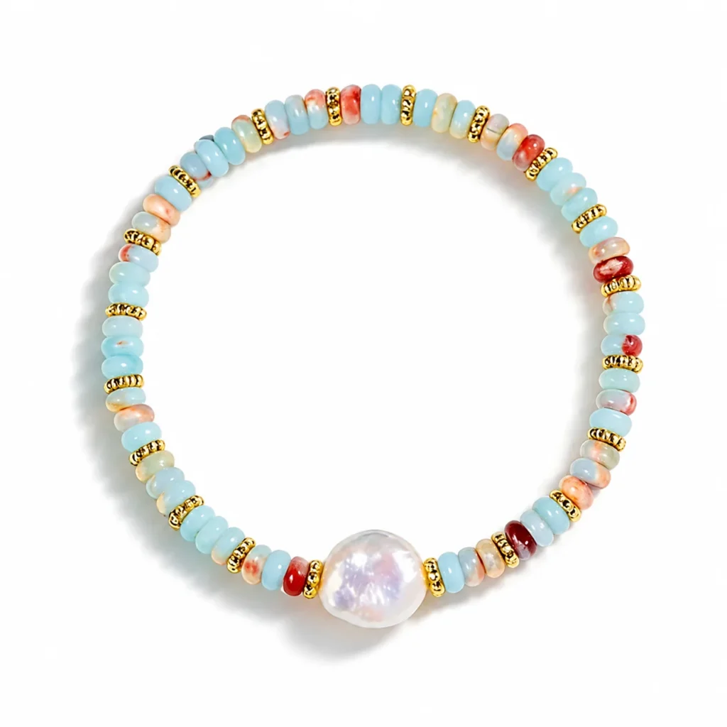 shoushan stone pearl beaded bracelet on white background