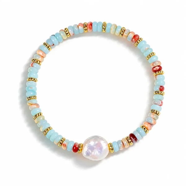 shoushan stone pearl beaded bracelet on white background