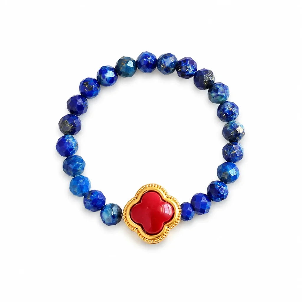 Lapis Flower Beaded Ring 1 lapis flower beaded ring on white background