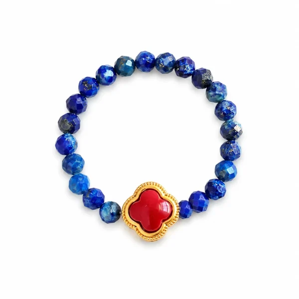 lapis flower beaded ring on white background