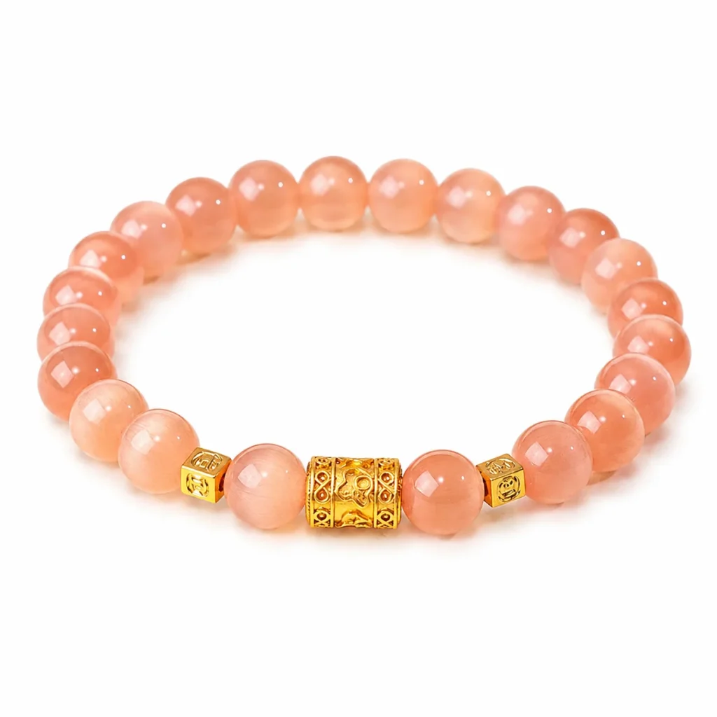 Champagne Cat Eye Beaded Bracelet 1 champagne cat eye beaded bracelet on white background