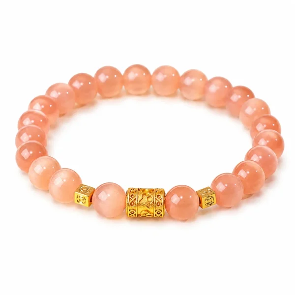 champagne cat eye beaded bracelet on white background