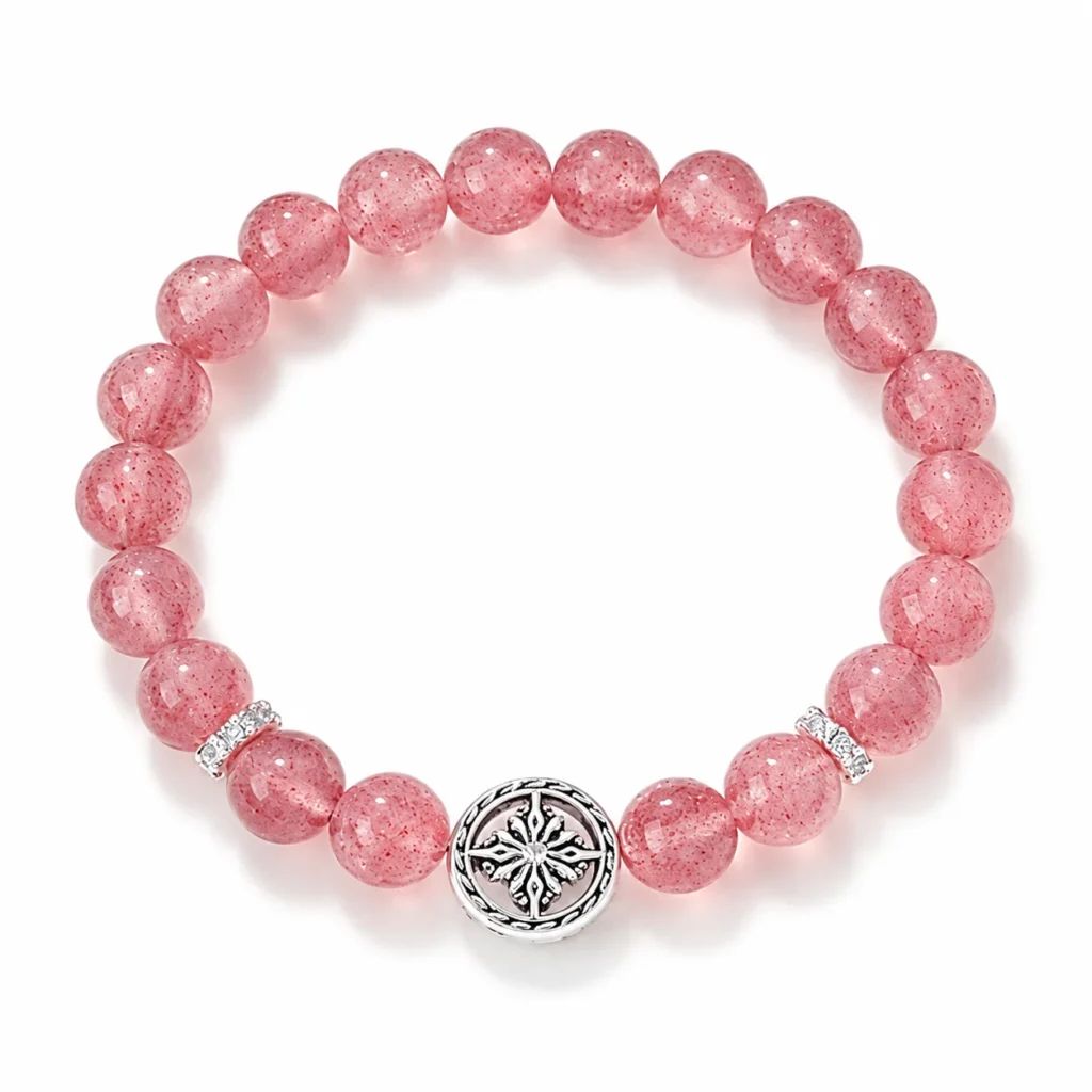 star guard strawberry quartz bracelet on white background