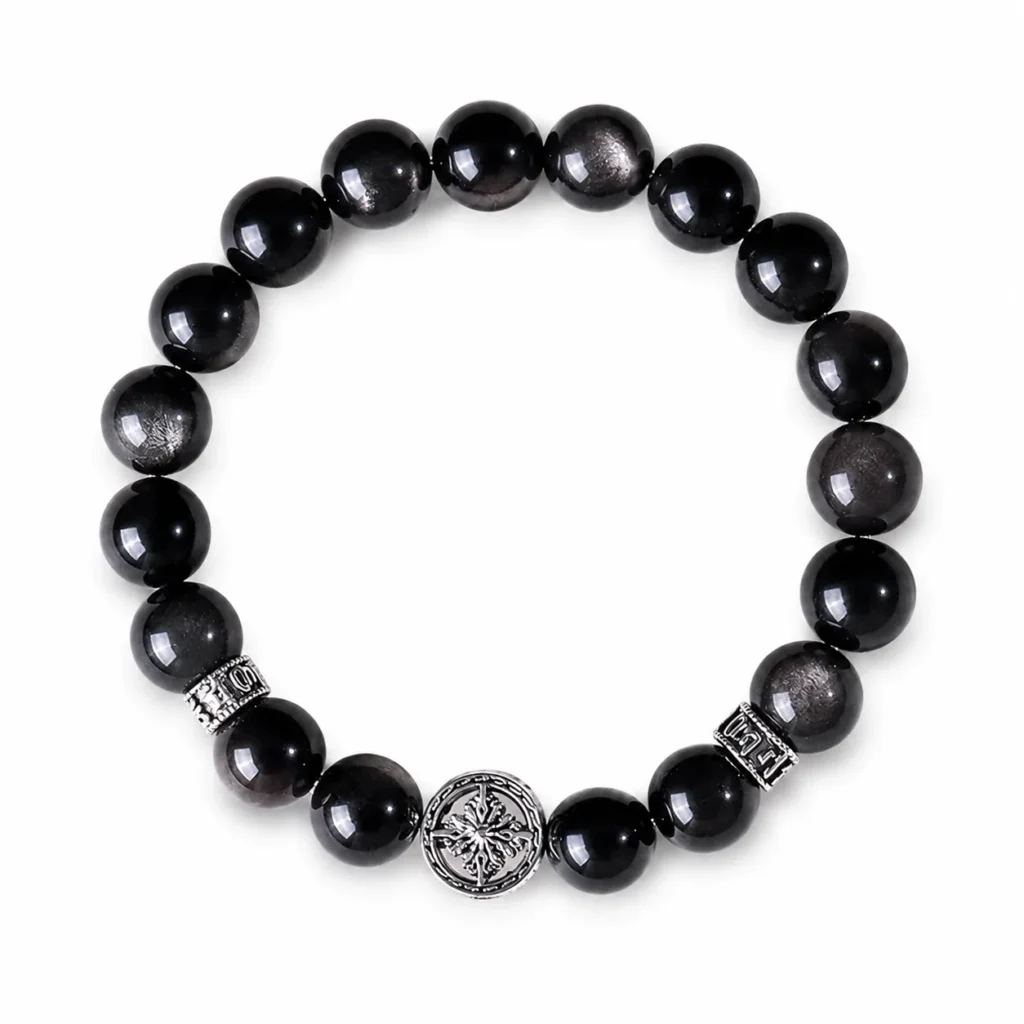 star guard silver obsidian bracelet on white background