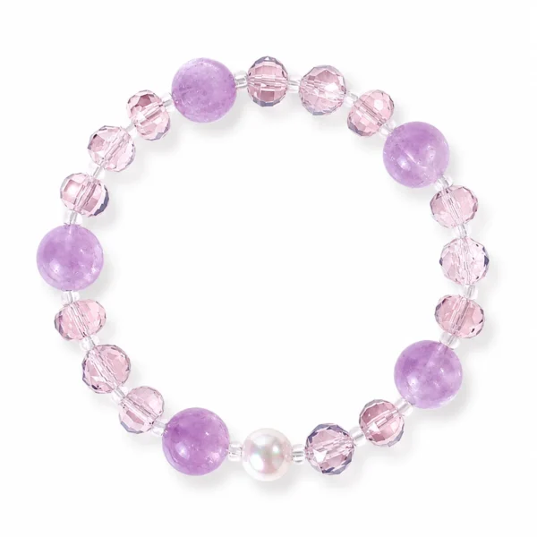 amethyst beaded bracelet on white background