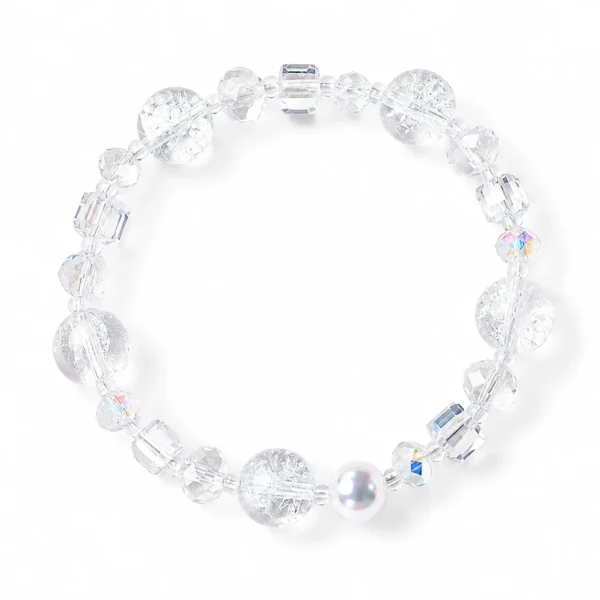 white crystal beaded bracelet on white background