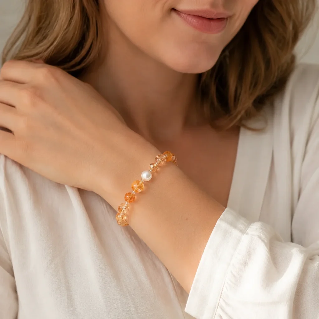 yellow citrine beaded bracelet wearing view