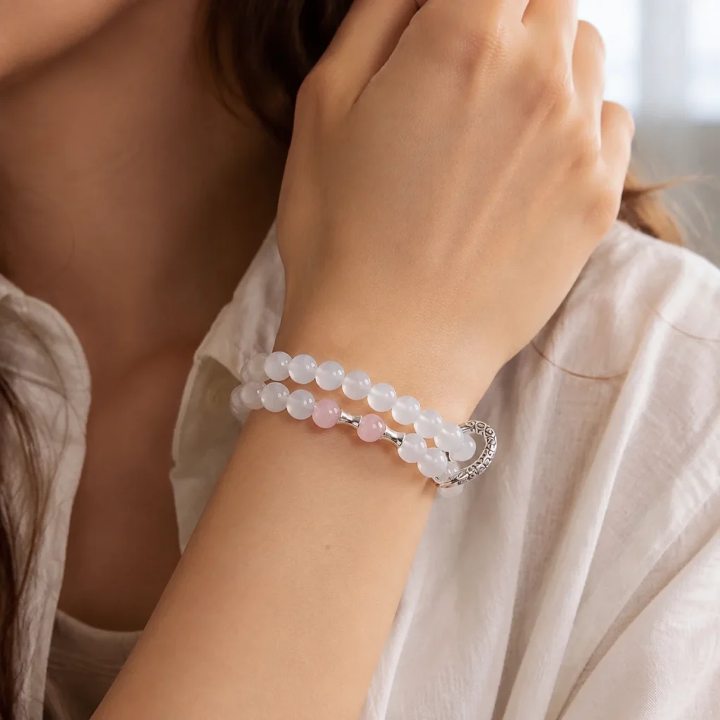 Cat Eye Stone Double-Wrap Bracelet 2 cat eye stone double-wrap bracelet wearing view