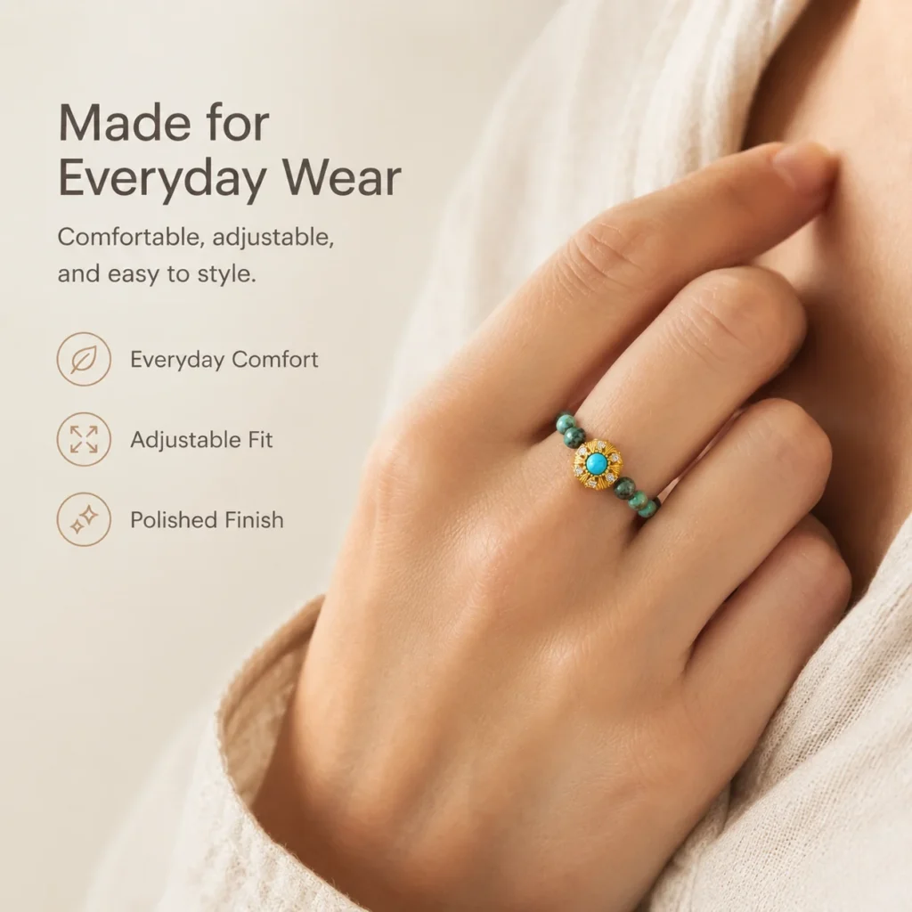 turquoise beaded ring wearing view