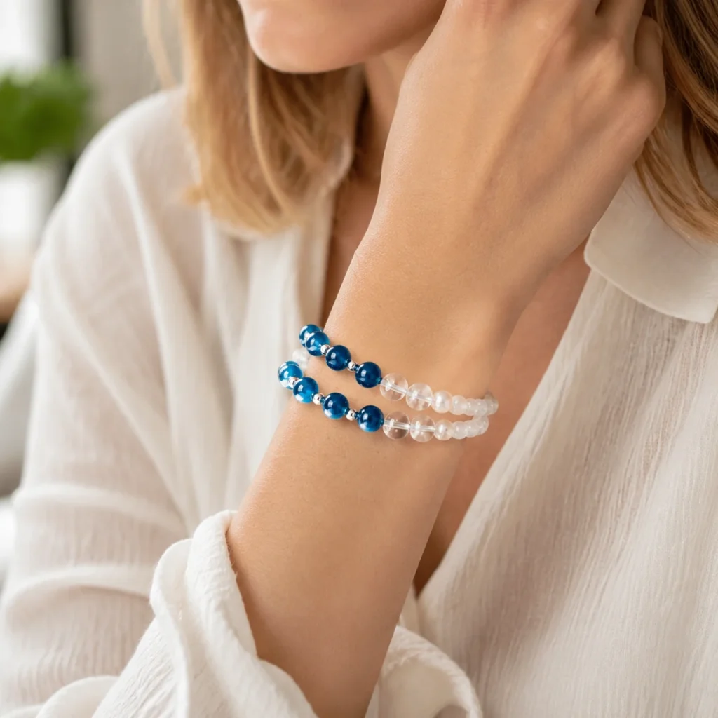 Freshwater Pearl Agate Double-Wrap Bracelet 2 freshwater pearl agate double-wrap bracelet wearing view