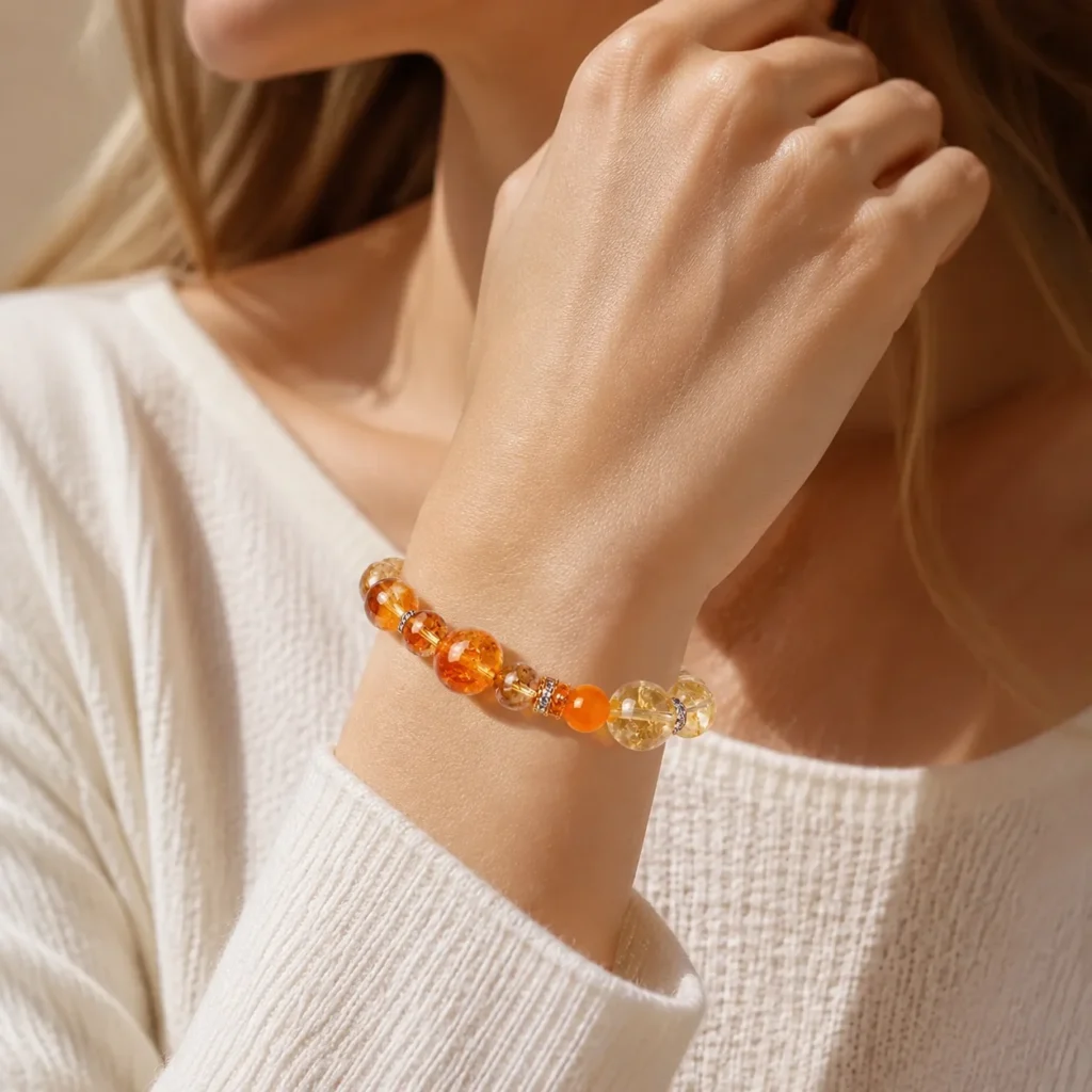 Five Element Crystal Beaded Bracelet 2 five element crystal beaded bracelet wearing view