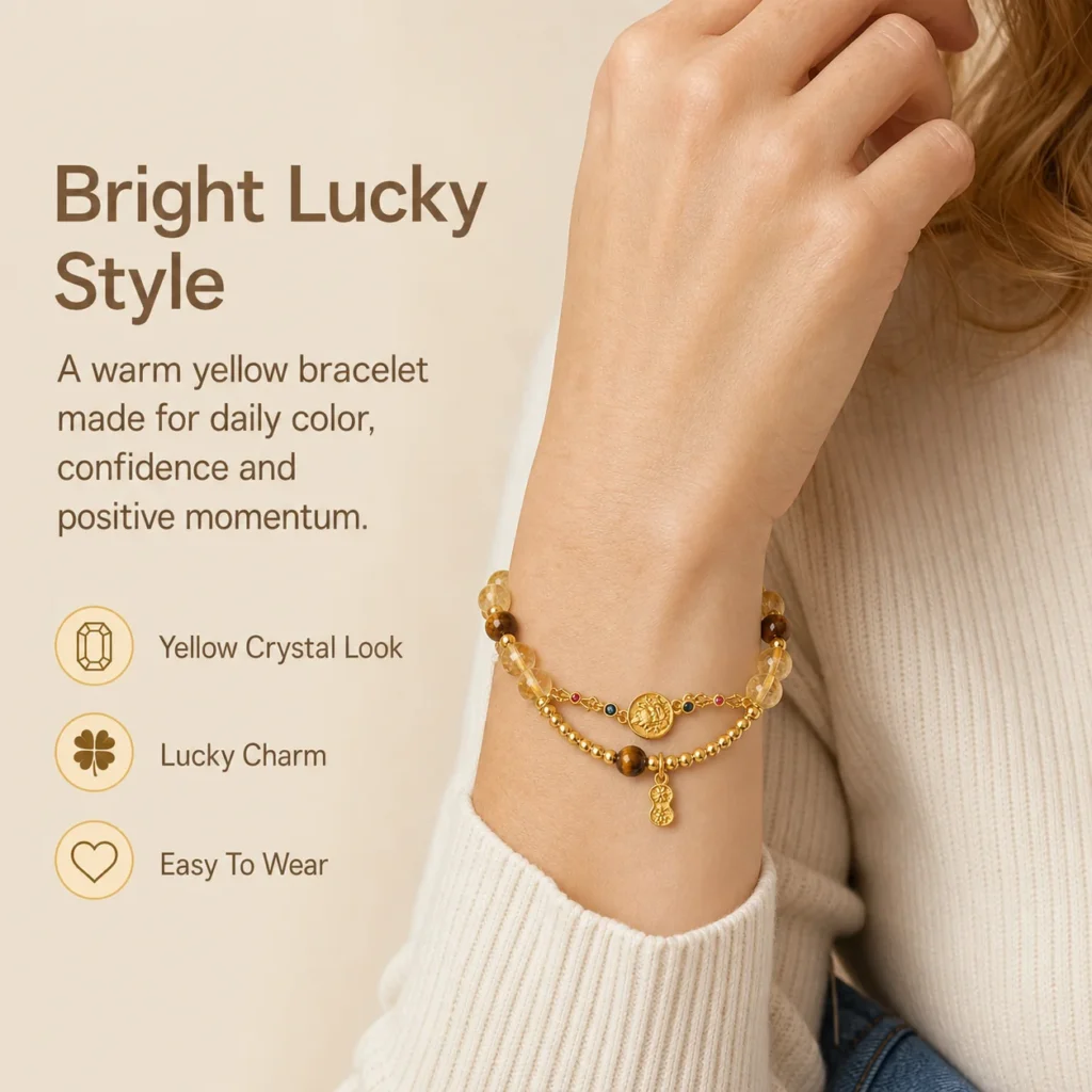 Yellow Tower Crystal Abundance Bracelet 2 yellow tower crystal abundance bracelet wearing view